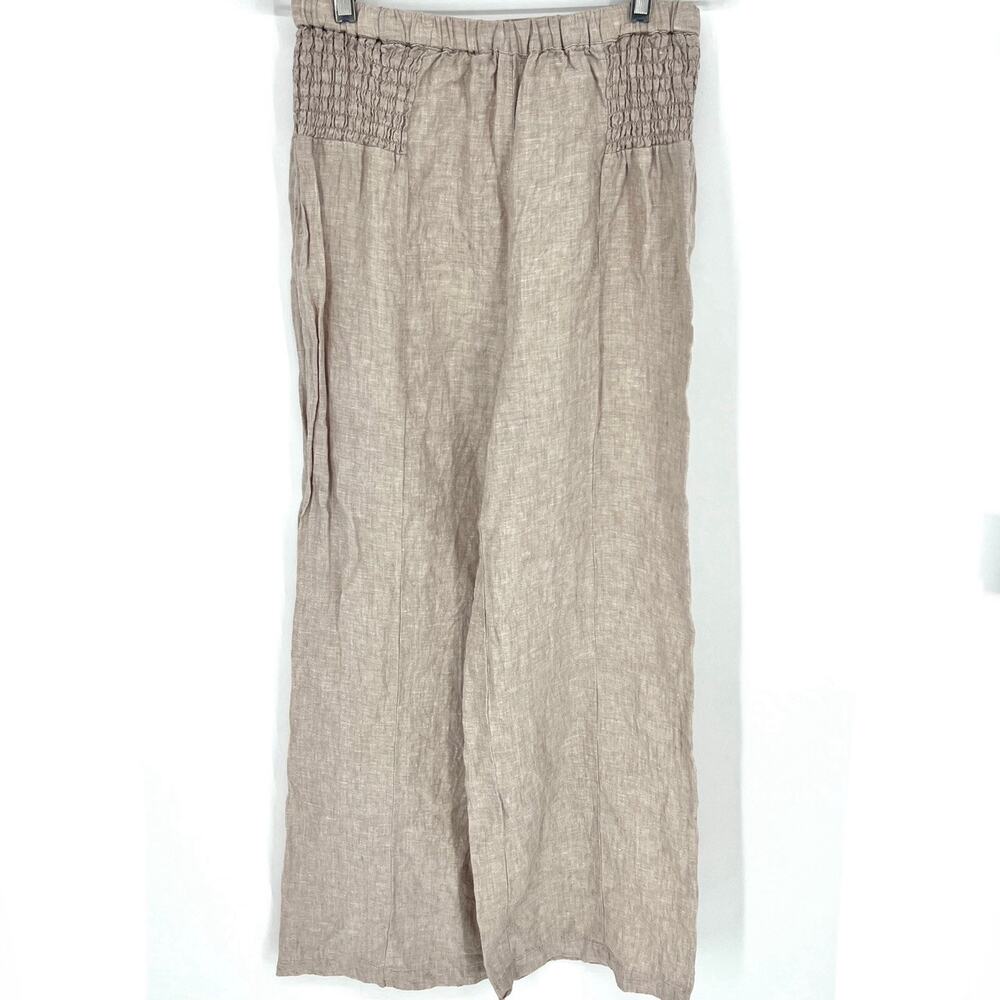 Sigrid Olsen Womens Tan Linen Wide Leg Pants Elastic Waist Preowned Size S
